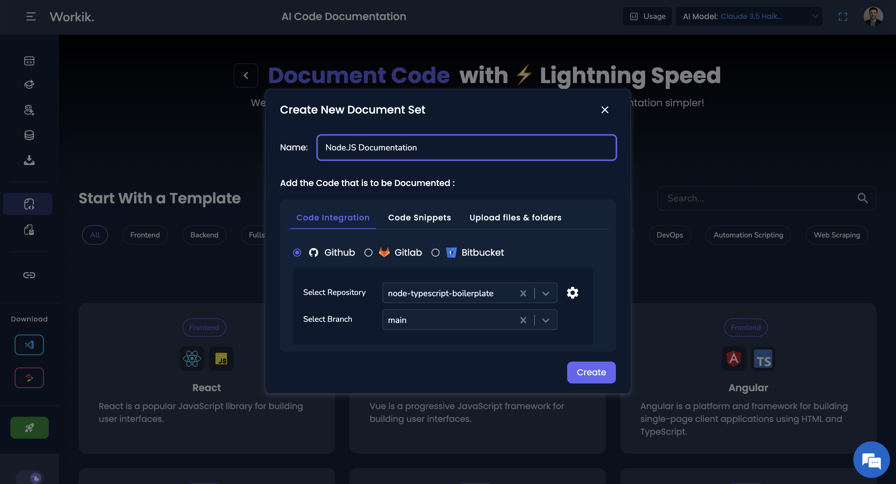 Workik AI workspace creation